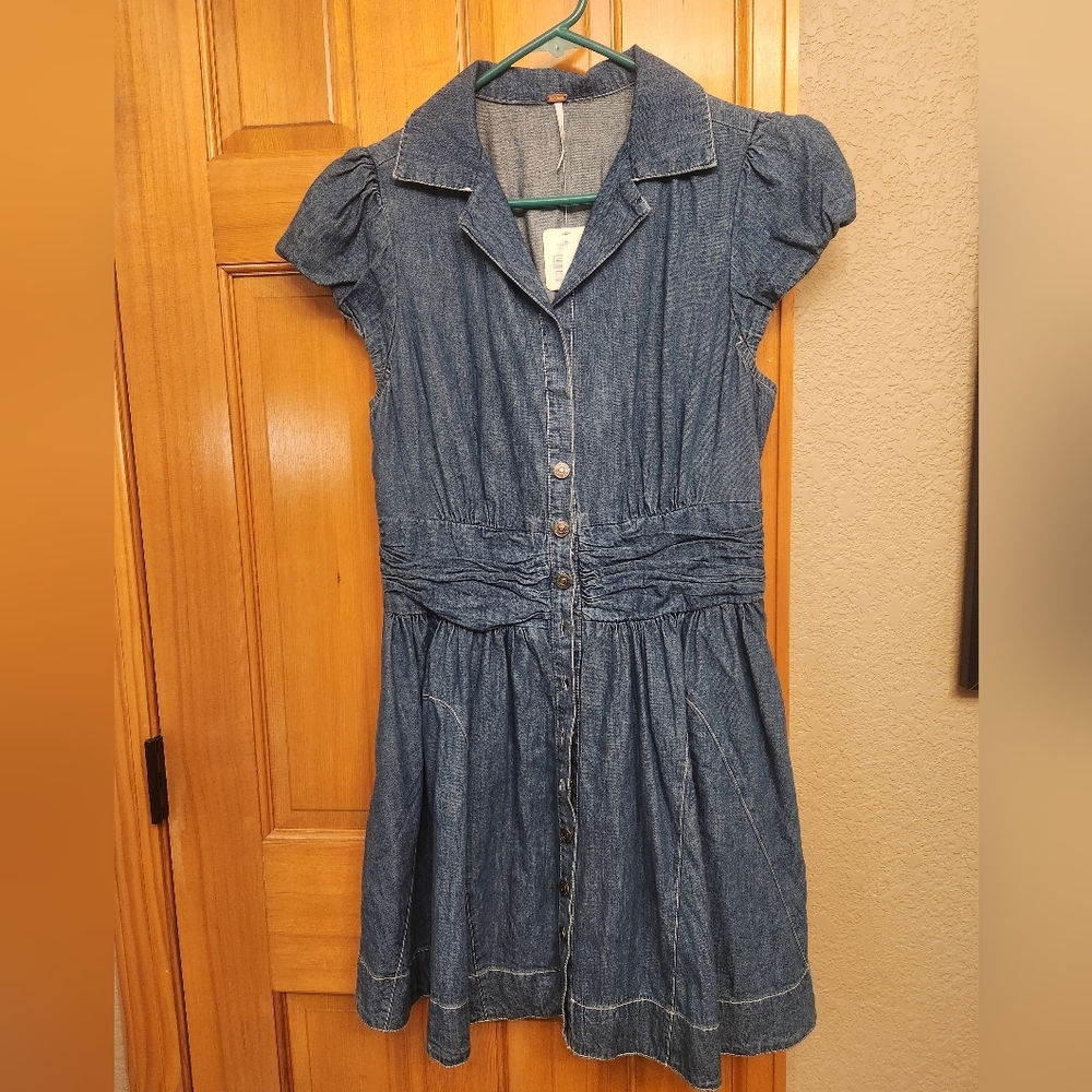 Free Peole Denim Button-Up Dress